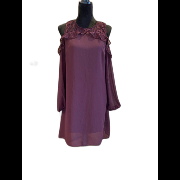 Maurice’s Burgundy Size Small Cold Shoulder Lace Top Lined Party Dress - Picture 1 of 9